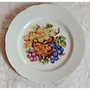 plate 8 inch Vintage LM Royal Halsey Very Fine plate fruit and gold tone trim